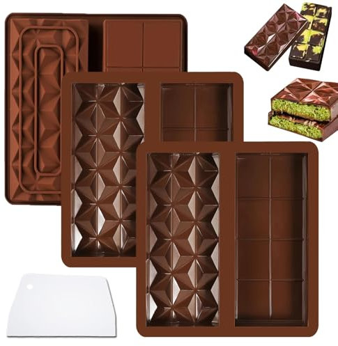 MXZWOC 3PCS Chocolate Bar Moulds,Deep Molds with a Spatula,Big Silicone Chocolate Molds Making Set,Thick Reusable DIY Bar Mould Candy Moulds