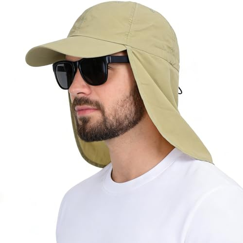 EINSKEY UPF 50+ vattentät solhatt – packbar unisex basebollkeps med nackflik för strand, golf, vandring, fiske och löpning, Khaki, one size