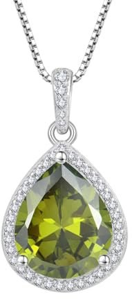 FJ Kette Damen 925 Sterling Silber Peridot Halskette August Geburtsstein Kette Tropfen Birnenförmige Anhänger Schmuck Geschenke für Frauen
