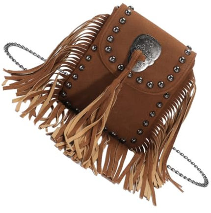 TINEASUR Vintage Umhängetasche Mit Fransen Damen Handtasche Fransen Geldbörse Strandtasche Ausflugsbeutel Shoppingbag Schlüsselfach Handyfach Kleinigkeitenfach Tragegurt Verstellbar Optik