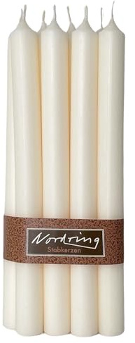 Nordring - Set di 8 candele a stelo Rustik crema - 2,2 x 25 cm di altezza - Colorate nella massa - Certificate RAL