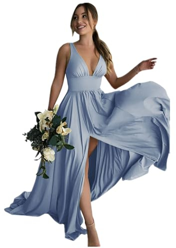 BABYONLINE D.R.E.S.S. Robe Gala Grossesse, Robe de Bal soirée Grande Taille Femme Empire élastique sans Manches Bleu Denim 46