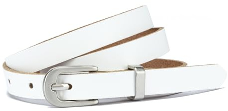 Frentree Cintura in pelle da donna, MADE IN GERMANY, cintura in vera pelle stretta 1,5 cm, per vestiti e pantaloni da completo, 100% pelle, bianco, 90 cm