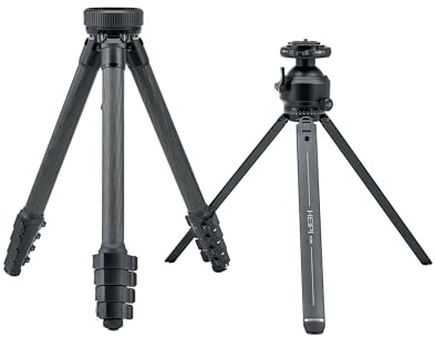 HEIPI Travel Tripod Camera Stand Portable Carbon Fiber Lightweight Tripod 360 Degree Horizontal Panning Vertical Tilting Ball Head Quick-Release Arca-Swiss Mount - W28S (with KF50-Q)