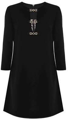 Kocca- Abito Corto con Catene Dorate Donna, Tinta Unita, Girocollo, Maniche: Lunghe Modello: A25PAB7717ABUN0000