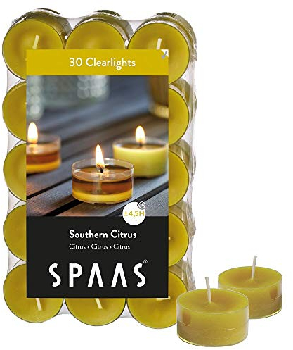 Spaas 30 Duftenden Clearlights, Teelichter mit durchsichtigem Halter, ± 4,5 Stunden - Southern Citrus