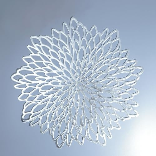 Snowkingdom 6 Pack Silver Placemats Metallic Glitter Pressed Vinyl Dinning Table Mats Decorative Round Leaf Charger for Winter Holiday Thanksgiving Christmas