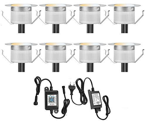 SUBOSI 6x Bluetooth Smart Dimmable 1W Blanc Chaud Blanc Froid, Blanc Lampes de sol encastrées 3 en 1 LED Spots encastrés 3000k-6000k, Ø45mm IP67 spots encastrés LED étanches à l'extérieur