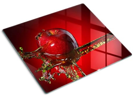 Tulup Planche À Découper 60x52cm Verre Trempé Cuisine Couvercle Cuisinière à Induction Protection Plaque Panneau de Protection - Apple et l'eau