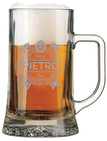 Colorfamily Boccale da Birra con Incisione Personalizzabile Compleanno - Auguri - personalizza con Nome e Anno - Bicchiere in Vetro 50 cl