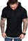 Mens Short Sleeve Hoodie T-Shirt-Leisure Fitness Short Sleeve for Men Black L