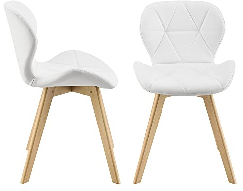 [en.casa] Conjunto de 2 Sillas de Comedor Älmhult Set de 2 Sillas de Cocina Elegantes y Acolchadas con Respaldo Madera Cuero sintético 78 x 47 x 52 cm - Blanco