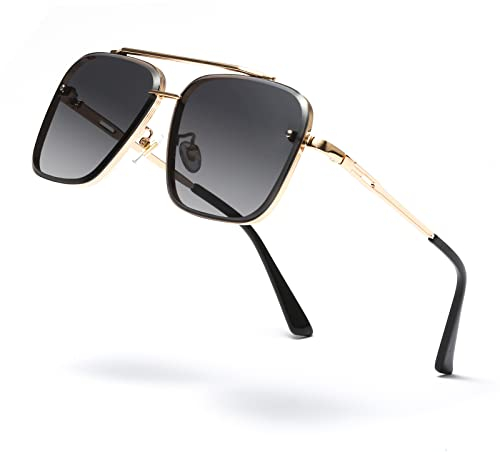 Long Keeper Retro Sonnenbrille Eckig Pilotenbrille Metallrahmen für Herren Damen Quadratische Sonnenbrille Piloten Brille Unisex UV400