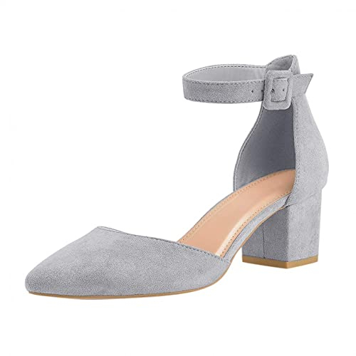 Celucke Sandalette Pumps Damen Spitze Zehenschnalle High Heels Sandalen Mode Lässig Business Schuhe Stöckelschuhe Absatzschuhe Abendschuh Freizeitschuhe, Grau, 40 EU