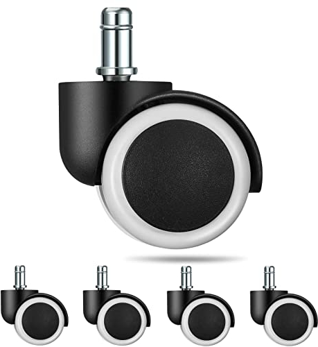 Ueznirn Juego de 5 ruedas para sillas de oficina, 10 mm x 22 mm, ruedas de repuesto silenciosas y sin arañazos, universales para todos los suelos duros, sillas de escritorio
