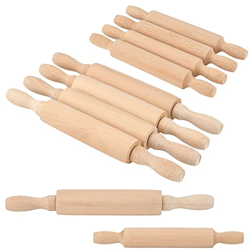 OLYCRAFT 14 mini rodillos de madera de 14/20 cm pequeños de arcilla para hornear rodillos de madera antiadherentes con 2 asas para pizza, arcilla, pasta, pan, pasteles, galletas y pasteles
