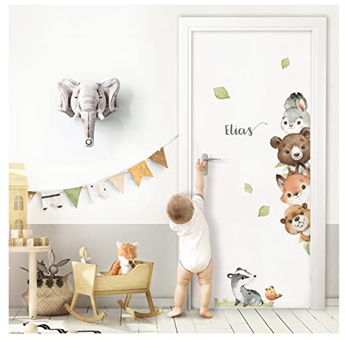Little Deco Wandsticker Türaufkleber Waldtiere mit Name Wandtattoo für Kinderzimmer Türsticker Babyzimmer Wandaufkleber personalisiert Wanddeko DL970-04