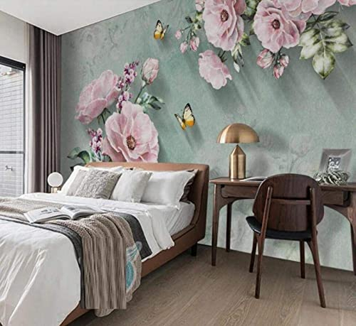 Fototapete 3D Tapete Vintage Blumen Schmetterlinge Fototapete 3D Effekt Wandtapete Vliestapete Wandbilder XXL Wanddeko Tapeten