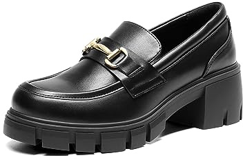 DREAM PAIRS Mocasines Plataforma Mujer,Negro,37