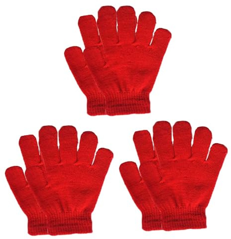 3 Pairs Kid's Winter Magic Gloves, Soft Children's Winter Knitted Stretchy Gloves Unisex Knit Full Finger Gloves Warm Kids Magic Gloves for 3~8 Years Old Kids Daily Wear Winter (Red)