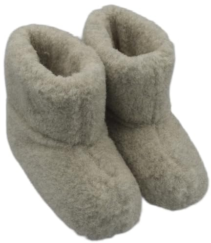 Women's Natural Sheep Wool Slippers, Warm and Cosy Ankle Boots with Soft Sheepskin Sole (Light Grey, Size: 8 UK / 41 EU)