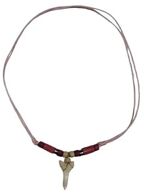 BLUSUPERSHOP 1 x ART-halsband 16, äkta hajtand hänge 2 3 cm ca är alltid olika och unisex stamjusterbar rem, medium, rep och snäckskal, hajtand