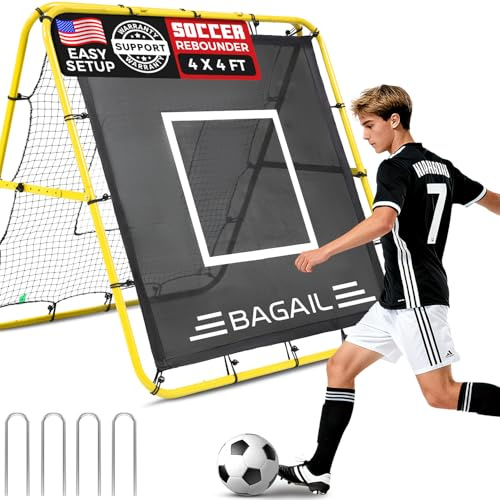 BAGAIL Doppelseitiges Rebounder-Netz, Fußballnetze, verstellbare Winkel, anpassbare Struktur, Rebound-Netz mit Ziel für Geschicklichkeitstraining, tragbare Fußballtore für den Garten, 120x120cm