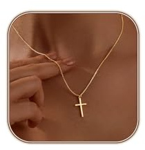 HERIER Cross Necklace for Women Dainty Gold Necklace 14K Gold Plated Tiny Cross Pendant Necklace Simple Gold Cross Necklaces for Women Trendy Gold Jewelry Gifts