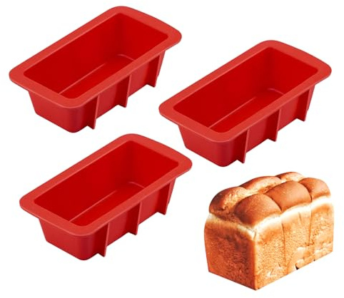 CANCYCC Lot de 3 mini moules en silicone - 12 cm - Anti-adhésif - Réutilisables - Pour pains faits maison, gâteaux, pain de viande, brownies, rouges