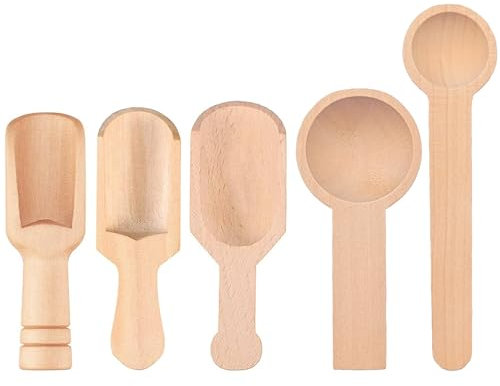 HAOBIN 5 Pezzi Mini Cucchiaio Legno Cucchiaio Da Caffè In Legno Cucchiaio Di Sale Da Bagno Sale Paletta Ddelle Spezie Farina Scoops Di Alta Qualità Per Caffè,Spezie,Tè,Utensili Da Cucina (Marrone A)