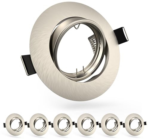 6 Pack Spotlight Frame, 3 inch Recessed Ceiling Light Trim Compatible with MR16 GU10 GU5.3 Bulbs, Adjustable Holder for Cabinet Kitchen, Brushed Nickel