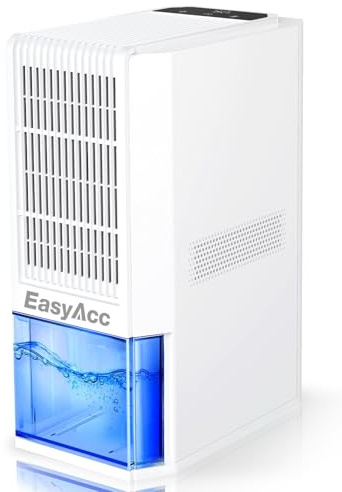 EasyAcc® Deshumidificador 2000ML, 1L/Día Deshumificadores de Humedad Eléctrico Bajo Consumo Silencioso con 4 Tubos de Cobre, Apagado Automático, 7 LED para Baño Dormitorio Oficina RV Blanco