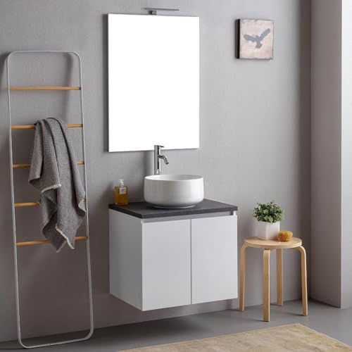 Kiamami Valentina Mobile Bagno Sospeso 60 Cm Bianco Top Antracite Specchio