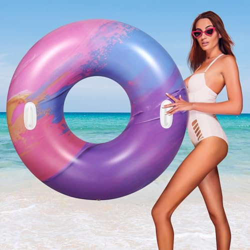 HeySplash pool simring vuxna, 2 stycken stora simdäck med handtag, uppblåsbar vattenleksak, Hawaii rolig simleksak, float pool strand sjö