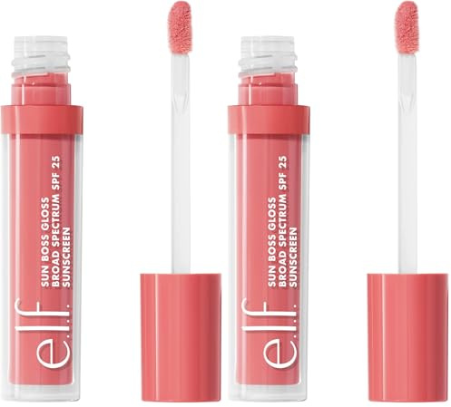 e.l.f. Sun Boss Gloss SPF 25 Gloss à lèvres pigmenté pour une finition très brillante, formule hydratante et nourrissante, végétalien et sans cruauté envers les animaux, Blush Much ? (Lot de 2)