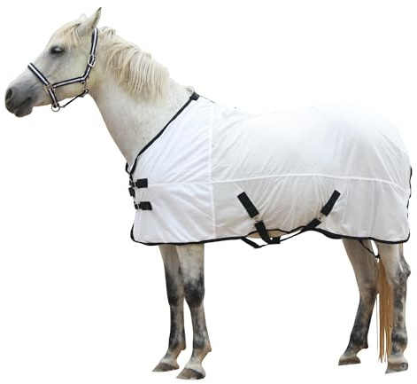 Gallopoff Couverture Anti-Mouches en Maille pour Chevaux, Blanc 130cm
