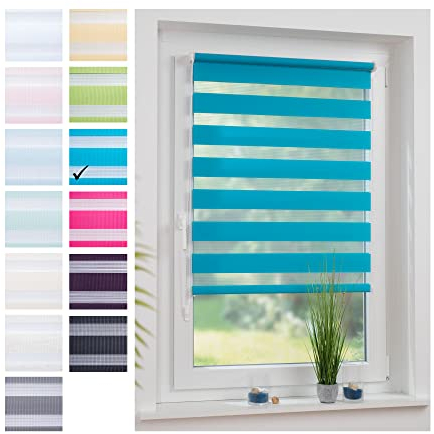 Liedeco® Duo Rollo Klemmfix - 45 x 160 cm Blue Lagoon/lichtdurchlässig/stufenlos verstellbar/leichte Innen-Montage ohne Bohren mit Klemmträgern