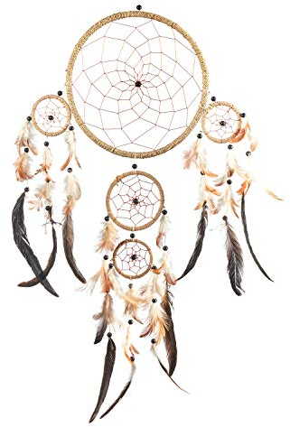 Pink Pineapple Grande Dream Catcher Bohemien Fatto a Mano: Naturale Colore Acchiappasogni Etico da Appendere Arte da Parete con Piume e Perline con Tradizionale Disegno all'Uncinetto (22x60 cm)