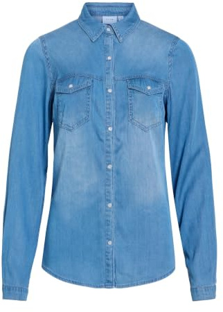 VILA Clothes Vibista Denim Shirt-Noos, Chemise Femme, Bleu (Medium Blue Wash:Clean), 38 (Taille Fabricant: Medium)