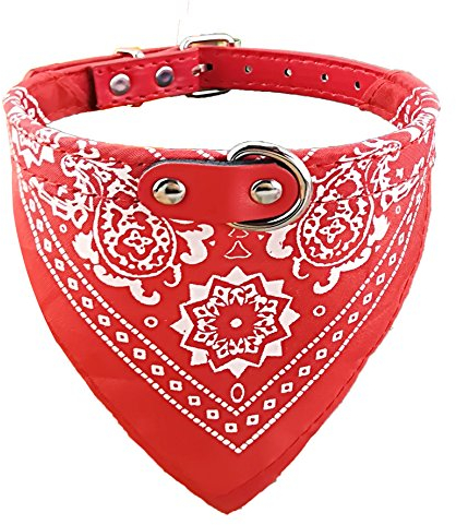 Newtensina Mode Hundebandana Halsband HundeHalsband Junge Mittel Bandana Hündchen Bandana mit Halsband für Hunde - Red - L
