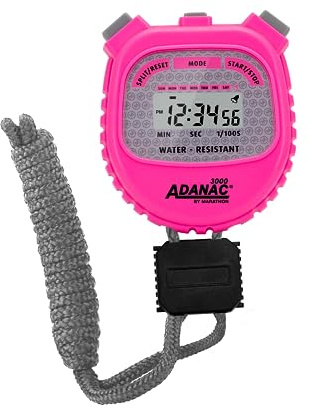 Marathon Adanac 3000 Digital Stopwatch Timer, Neon Pink - High Precision Accuracy to 1/100th Seconds - Water, Dust & Shock Resistant - 46” Lanyard Included