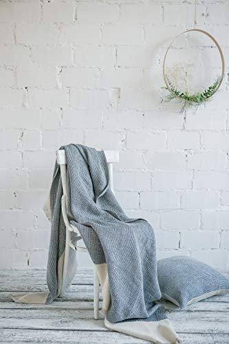 LANGDHUUS stilvolle Kuscheldecke aus 100% Leinen | 150 x 200 cm | zweifarbig gewebtes Plaid mit Fransen | Tagesdecke | Couchdecke | Sofadecke (Luisenblau)