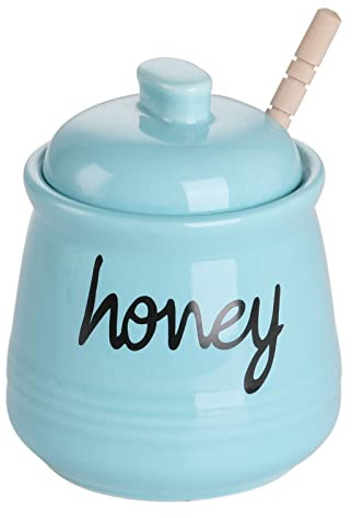 ONTUBE Honey Jar with Dipper and Lid, Ceramic Honey Pot 12oz, Turquoise