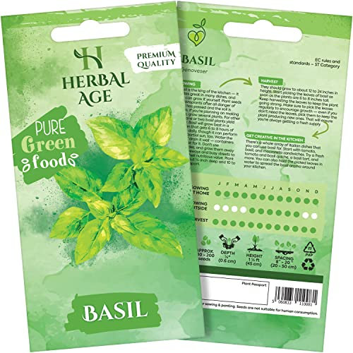 HERBAL AGE Basil Seeds Plants, Grow Your Own Herb Garden Kit, ~200 Seed Box, Salad Herbs for Planting UK, Veg Plant Gardening Gift for Men, Women, Kids, Seeds to Plant Outdoor & Indoor
