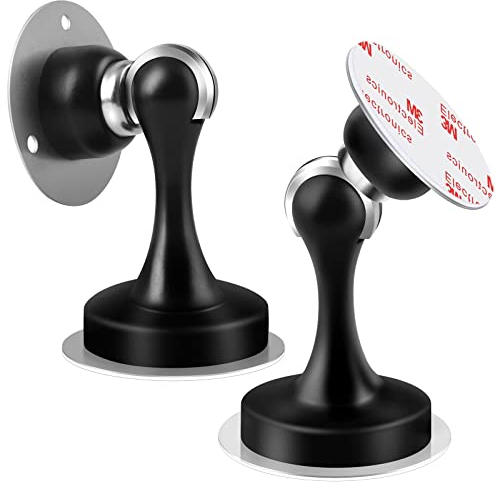Door Stops, 2Pack Magnetic Door Stopper Black, Stainless Steel Magnetic Door Catch Holder Heavy Duty Magnet Door Stop with 3M Self Adhesive & Screws, Floor Wall Mount Outdoor Doorstop, Hold Door Open