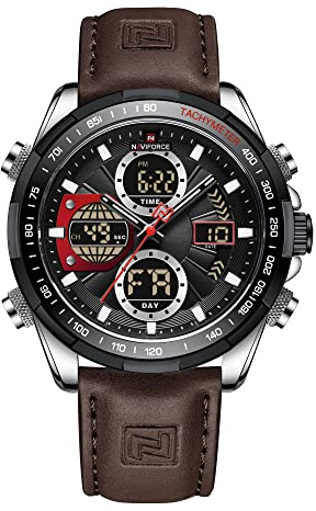 Naviforce Relojes Digitales Militares de para Hombres Reloj de Pulsera de Cuero Multifuncional de Cuarzo analógico Impermeable Relojes