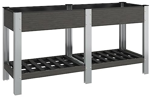 vidaXL Garten Hochbeet Pflanzkasten Blumenkasten Blumenbeet Pflanzbeet Gemüsebeet Gartenbeet Kräuterbeet Pflanzkübel mit Ablage Grau 150x50x75cm WPC