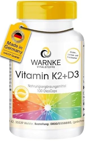 Vitamina K2 + D3 200µg / 1000 I.E. - 100 capsule OleoCaps di nostra produzione - K2VITAL® originale 99,7% all-trans K2 MK-7 - alto dosaggio| Warnke Vitalstoffe - Qualità da farmacia tedesca