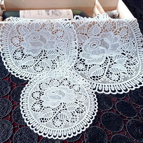 4 stycken spetsar runda broderade bordslöpare, handgjorda hoprullade vita spetsiga bordslöpare underlägg virka bordslöpare spetsiga bordstabletter för kök, matsal, drömfångare dekoration 15 cm