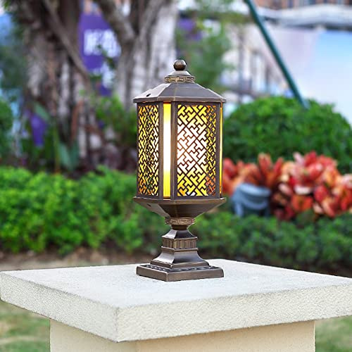 BARASH Portal de lámpara de Pilar Retro, Luces de Poste de Estilo Chino con Base E27, luz de Pilar de Aluminio para Entrada de casa/jardín/Patio Trasero Decorativo Impermeable al Aire lib